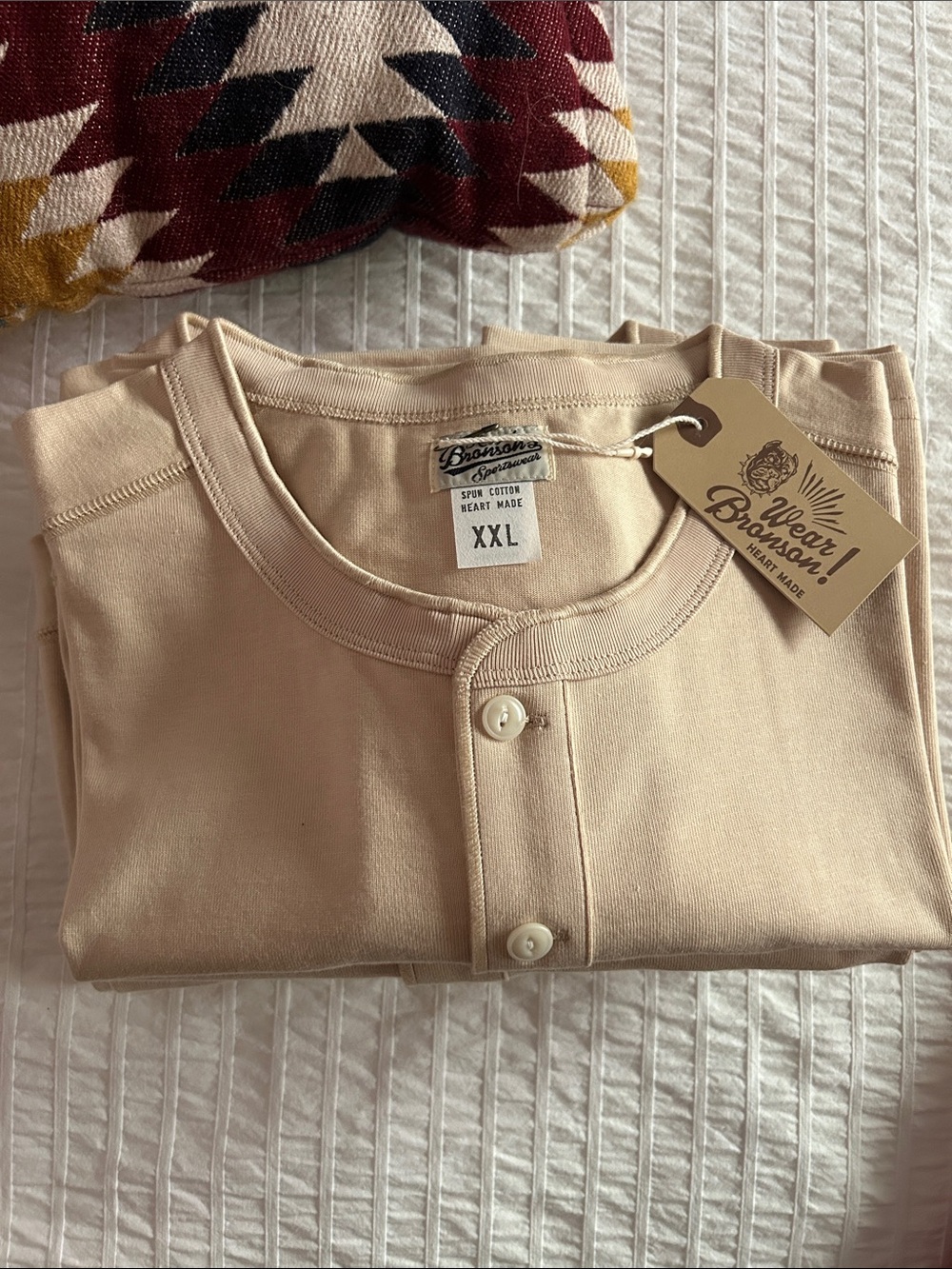 Branson Goods Men’s Short Sleeve Henley Tee-Beige-Asian XXL.Fits like US MEDIUM